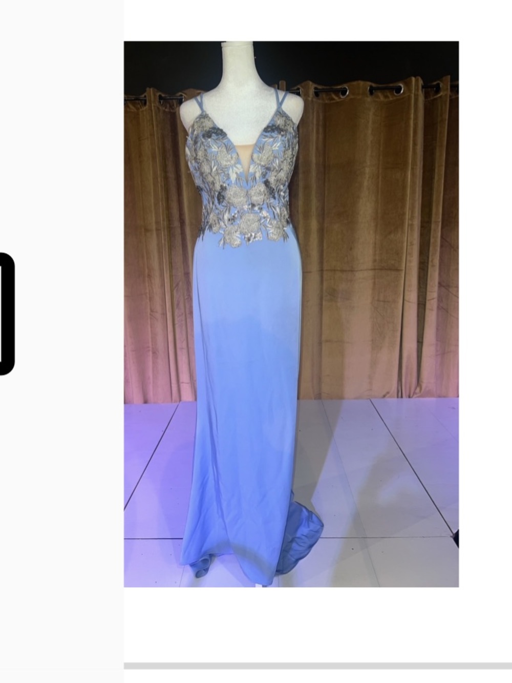 Faviana Baby Blue Beaded Appliqué Maxi Dress